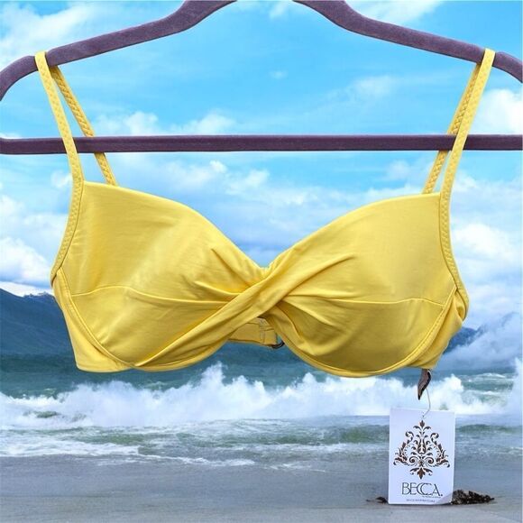 NWT New Becca Color Code Yellow Vanessa Twist Underwire Bra Swim Top L Beach - Picture 6 of 12